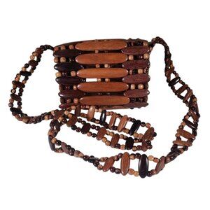 Costa Rican Wood Purse Exotic Rainforest Wood Handmade Shoulder Bag Vintage
